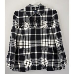 Polo Ralph Lauren Plaid Fringe-Trim Wool Twill Jacket Sz 10 Western Yokes EUC